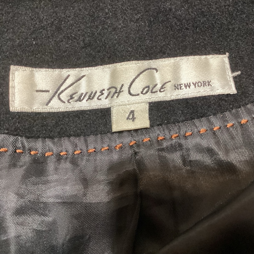 Kenneth Cole Asymmetrical Zip Coat with Belt Size 4 Black Winter Warm Wool Blend - Picture 3 of 12